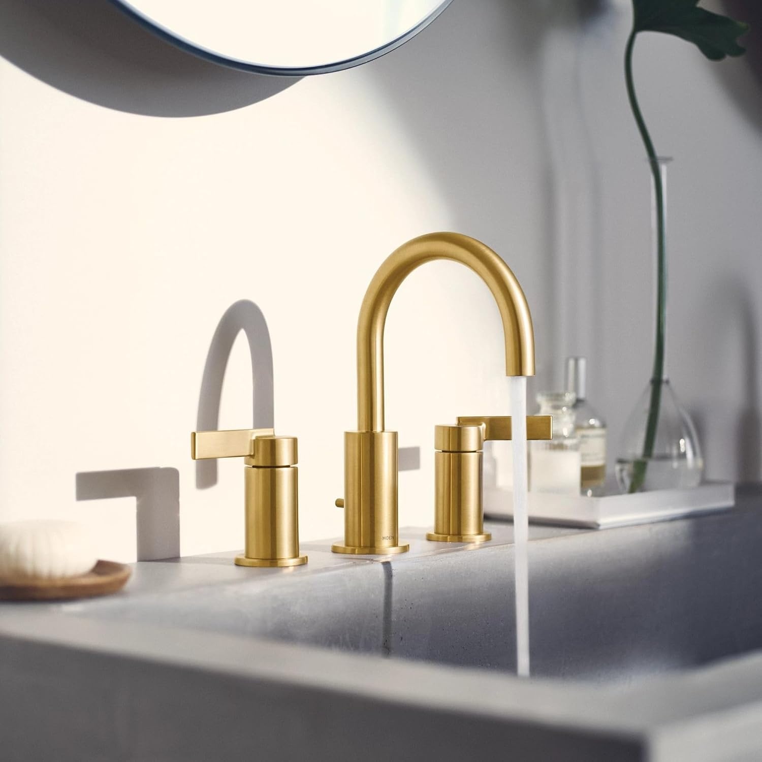 image:imageMoen T6222BL Cia 8Inch Widespread 2Handle HighArc Bathroom Faucet Trim Kit with Optional Brushed Gold Finish Accents Valve Required Matte BlackBrushed Gold