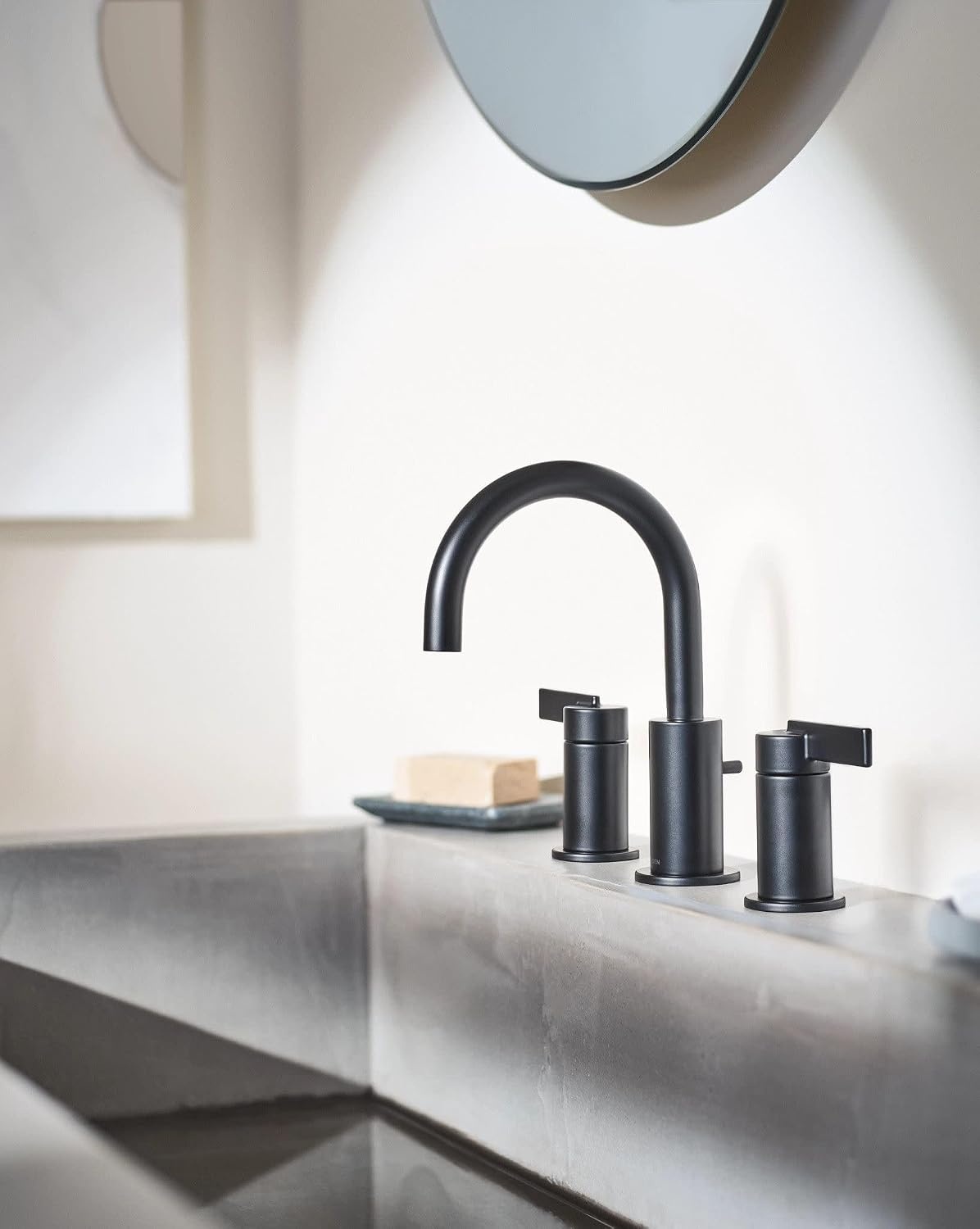 image:imageMoen T6222BL Cia 8Inch Widespread 2Handle HighArc Bathroom Faucet Trim Kit with Optional Brushed Gold Finish Accents Valve Required Matte BlackMatte Black