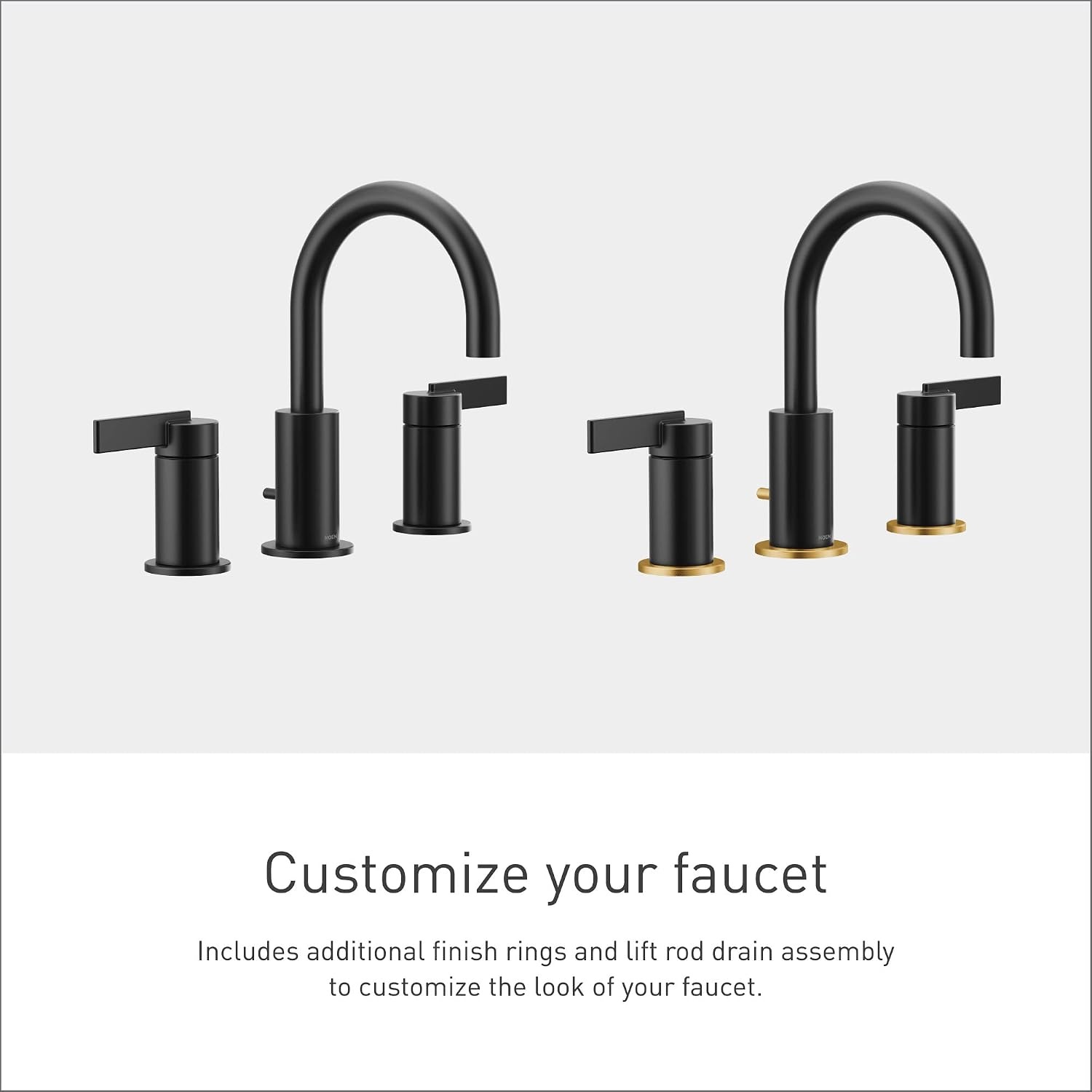 image:imageMoen T6222BL Cia 8Inch Widespread 2Handle HighArc Bathroom Faucet Trim Kit with Optional Brushed Gold Finish Accents Valve Required Matte BlackMatte Black