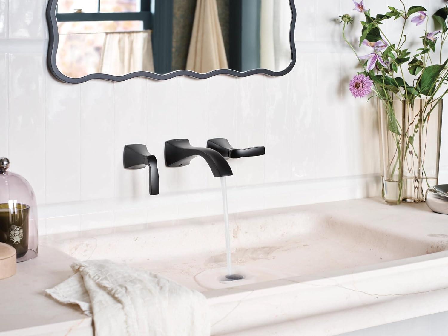 image:imageMoen T6906BL Voss Matte Black TwoHandle Wall Mount Bathroom Faucet Trim Kit Valve Required