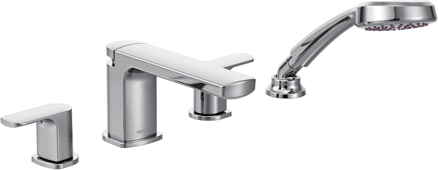 image:imageMoen T936 Rizon TwoHandle Low Arc Roman Tub Faucet with Hand Shower Trim without Valve ChromeFaucet without Valve