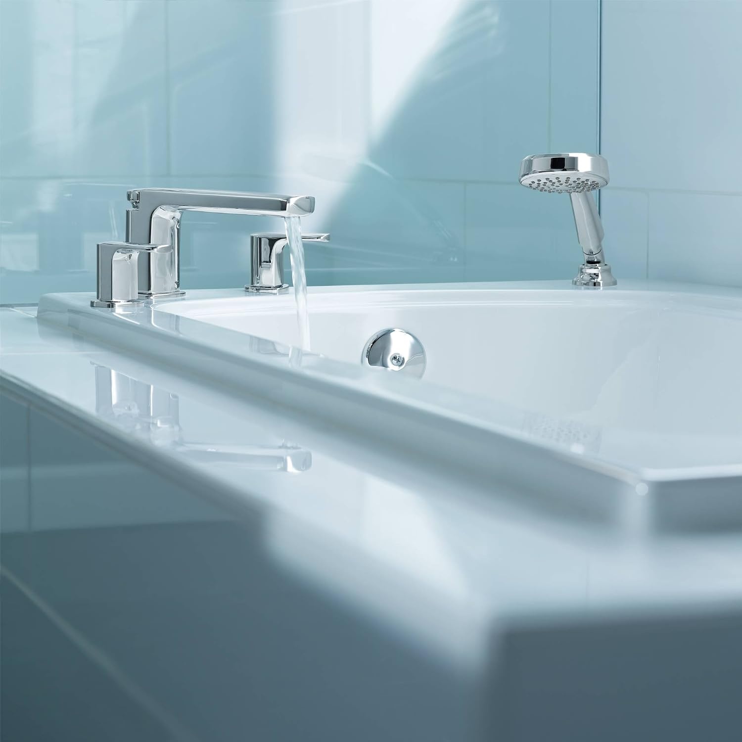 image:imageMoen T936 Rizon TwoHandle Low Arc Roman Tub Faucet with Hand Shower Trim without Valve ChromeFaucet without Valve