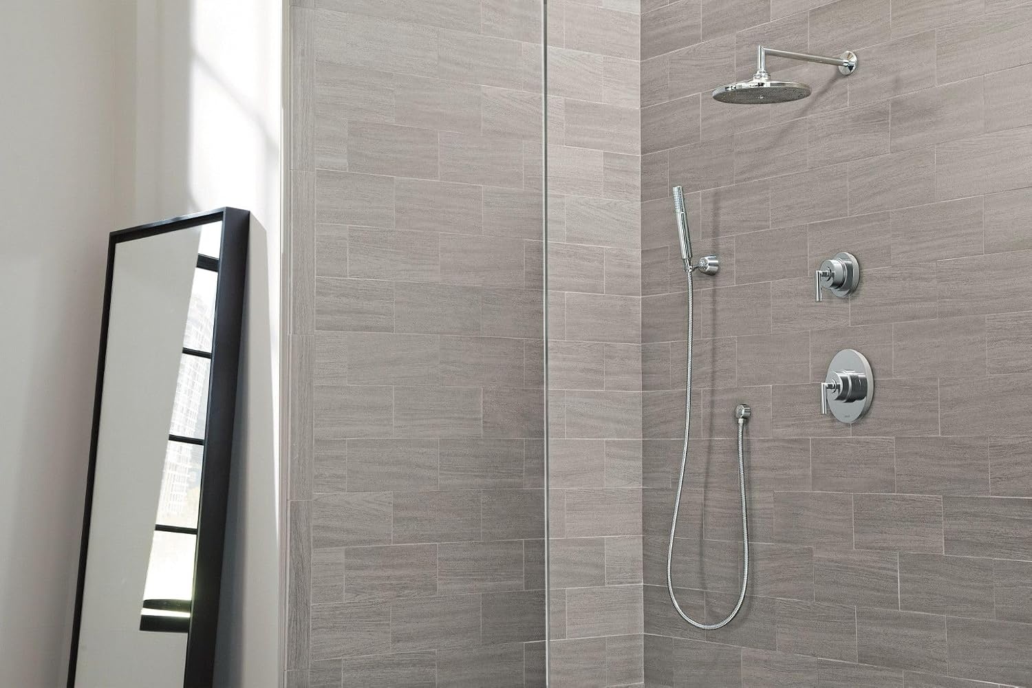 image:imageMoen TS22002 Arris PosiTemp Pressure Balancing Modern Shower Trim Kit with 10Inch Rainshower Valve Required ChromeChrome