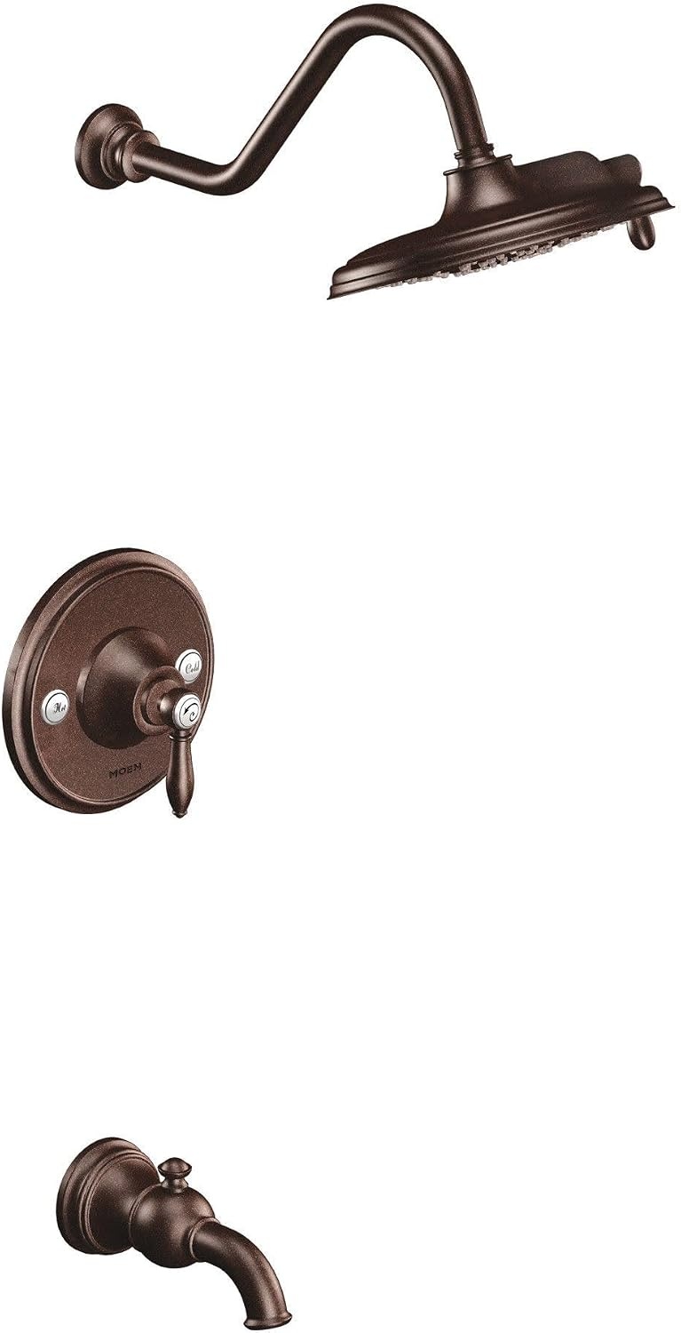 image:imageMoen TS32104BL Weymouth PosiTemp Tub and Shower Trim Kit Valve Required including 9Inch 2Spray Rainshower Matte BlackOil Rubbed Bronze
