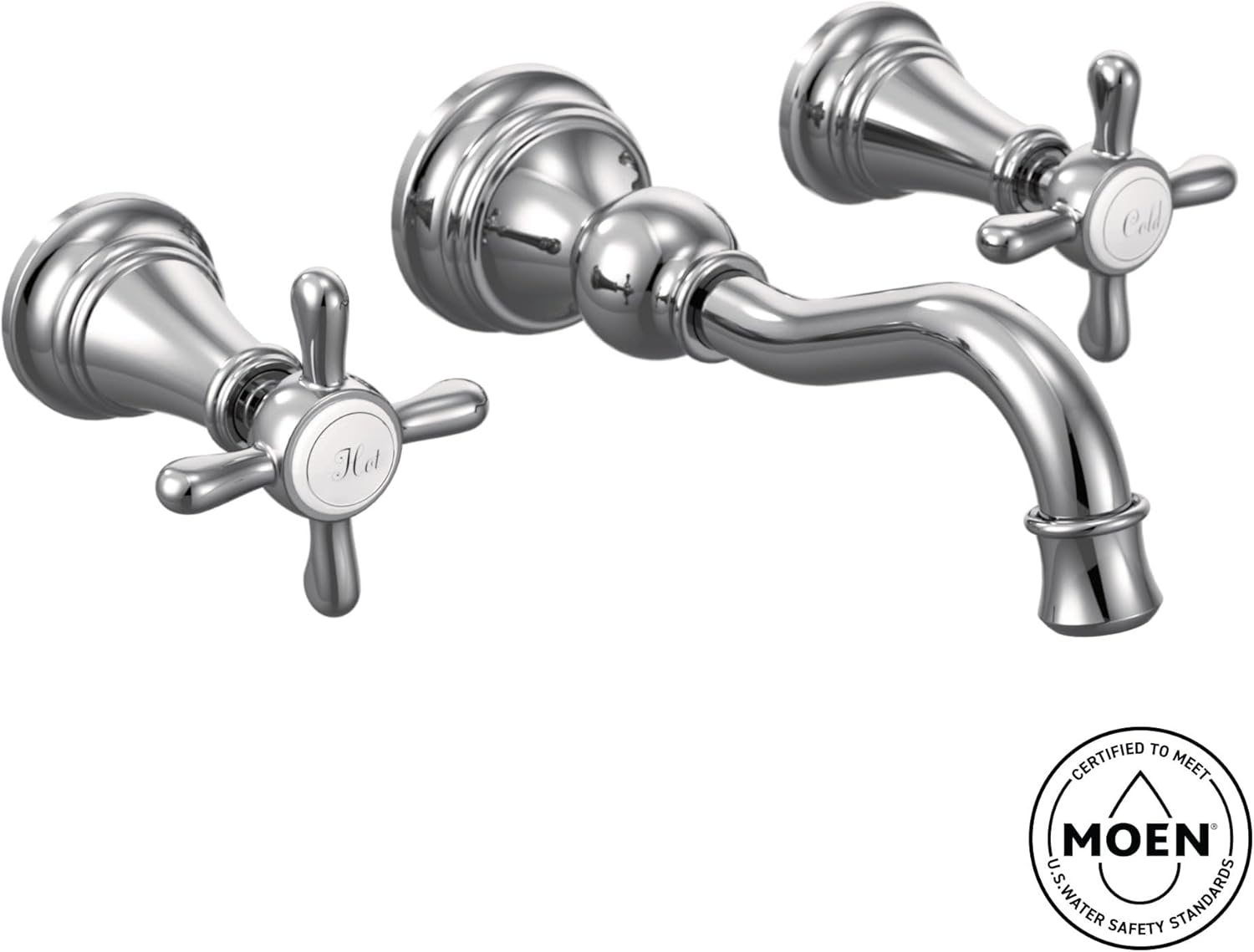 image:imageMoen TS42112BL Weymouth Cross Handle Wall Mount Bathroom Faucet Trim Valve Required Matte BlackBrushed Gold