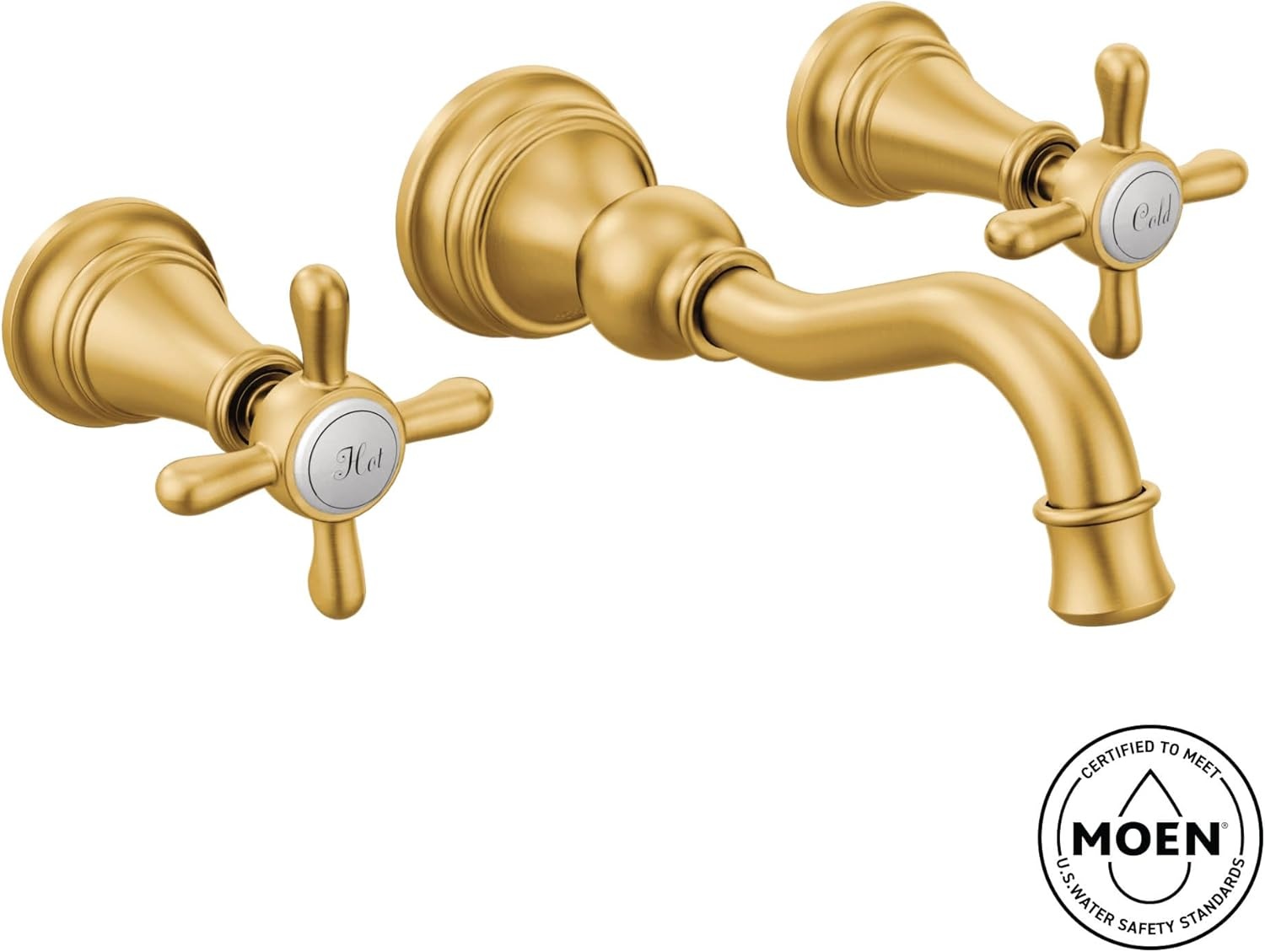 image:imageMoen TS42112BL Weymouth Cross Handle Wall Mount Bathroom Faucet Trim Valve Required Matte BlackBrushed Gold