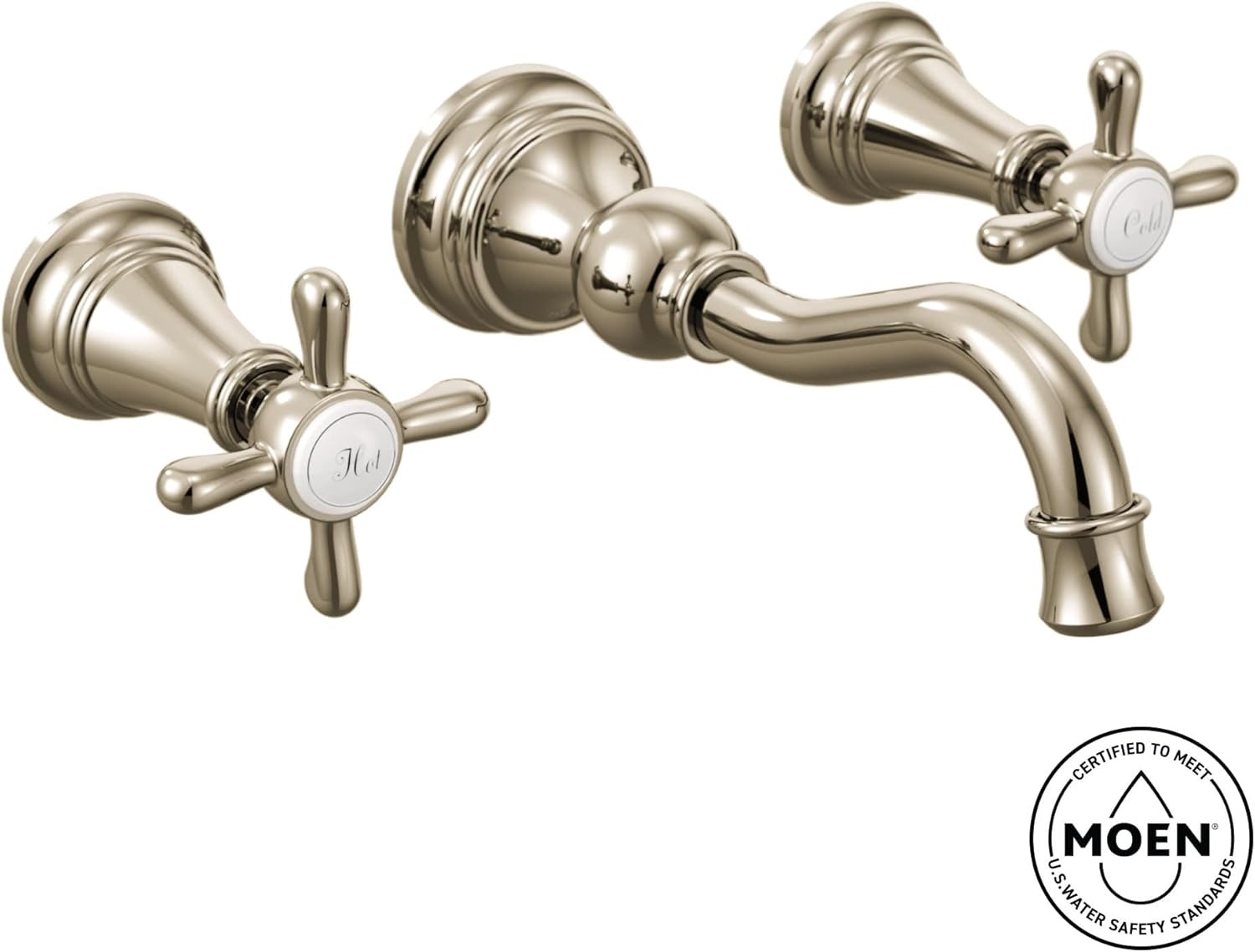 image:imageMoen TS42112BL Weymouth Cross Handle Wall Mount Bathroom Faucet Trim Valve Required Matte BlackBrushed Gold