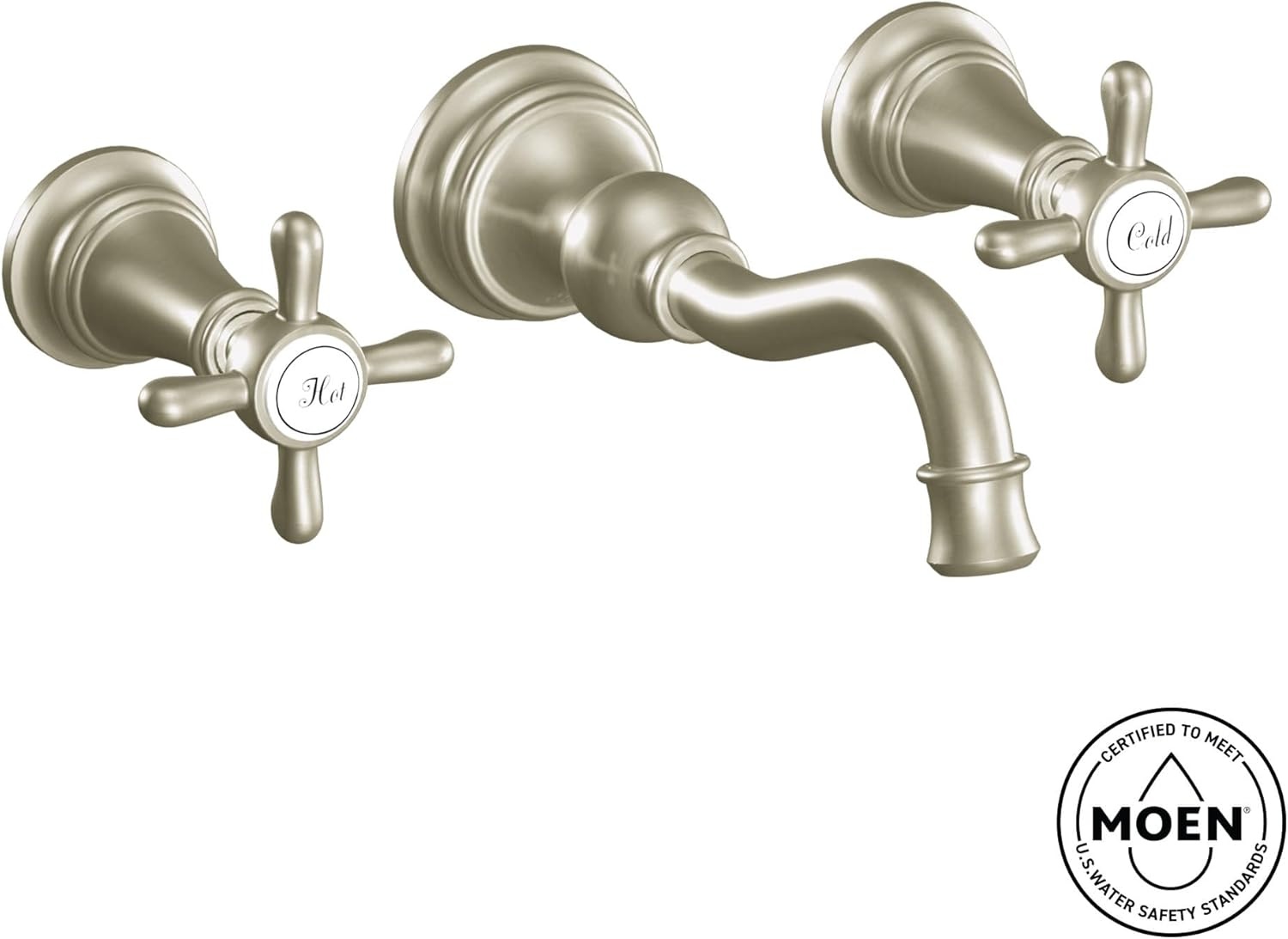 image:imageMoen TS42112BL Weymouth Cross Handle Wall Mount Bathroom Faucet Trim Valve Required Matte BlackBrushed Gold