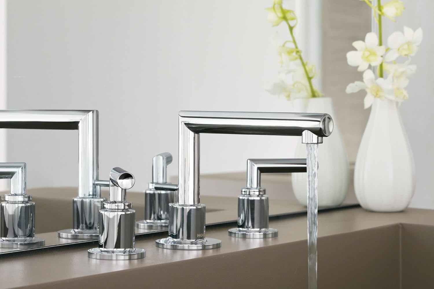 image:imageMoen TS43002BL Arris TwoHandle Modern 8 in Widespread Bathroom Faucet Trim Kit Valve Required Matte BlackBrushed Nickel