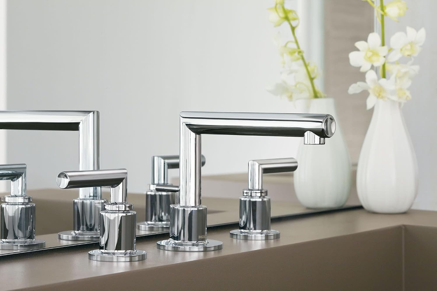 image:imageMoen TS43002BL Arris TwoHandle Modern 8 in Widespread Bathroom Faucet Trim Kit Valve Required Matte BlackBrushed Nickel