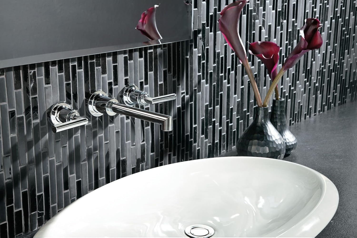 image:imageMoen TS43003 Arris TwoHandle Wall Mount Bathroom Faucet Trim Valve Required ChromeChrome