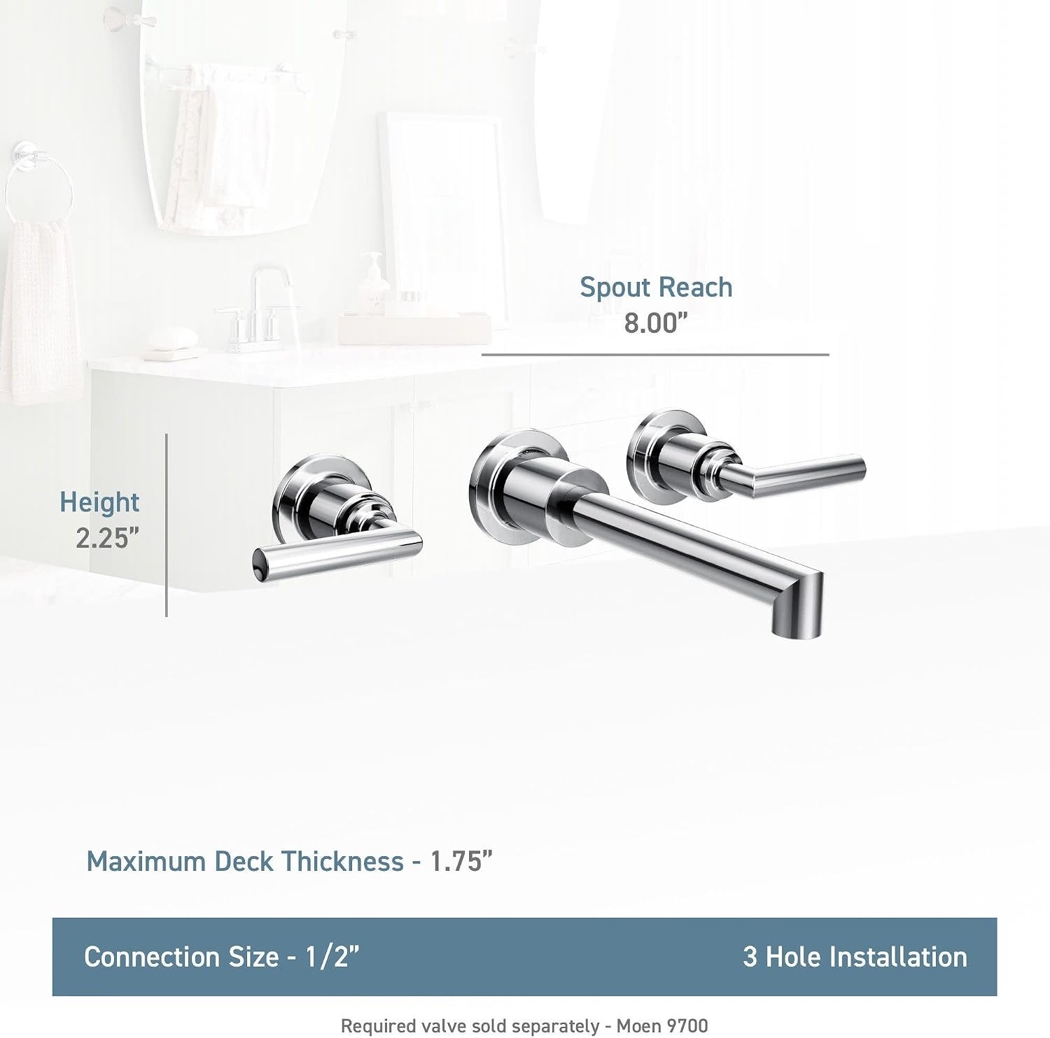 image:imageMoen TS43003 Arris TwoHandle Wall Mount Bathroom Faucet Trim Valve Required ChromeChrome