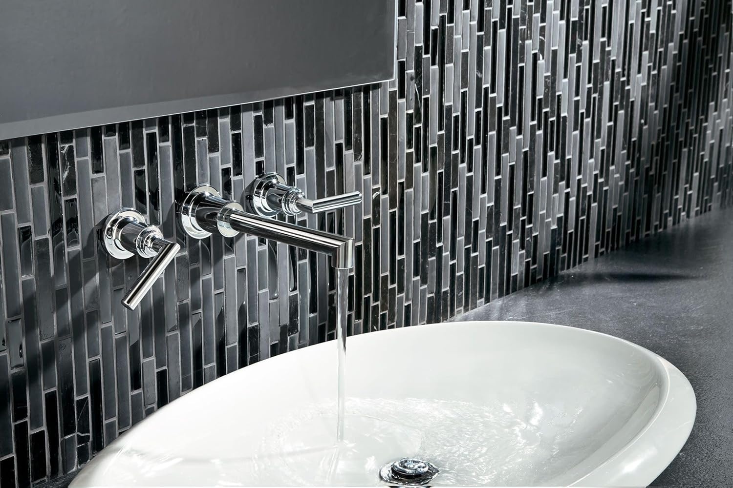 image:imageMoen TS43003 Arris TwoHandle Wall Mount Bathroom Faucet Trim Valve Required ChromeChrome