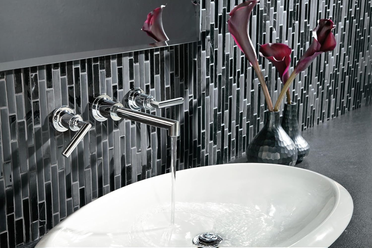 image:imageMoen TS43003 Arris TwoHandle Wall Mount Bathroom Faucet Trim Valve Required ChromeChrome