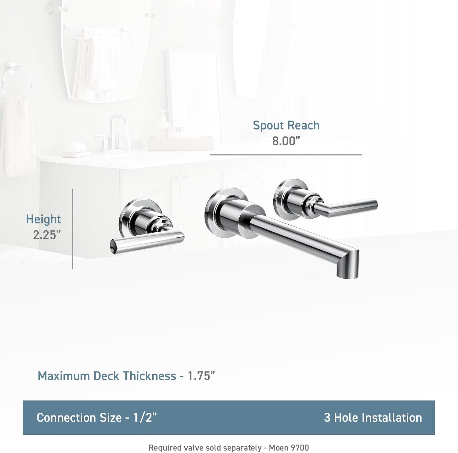 image:imageMoen TS43003BL Arris TwoHandle Wall Mount Bathroom Faucet Trim Valve Required Matte Black