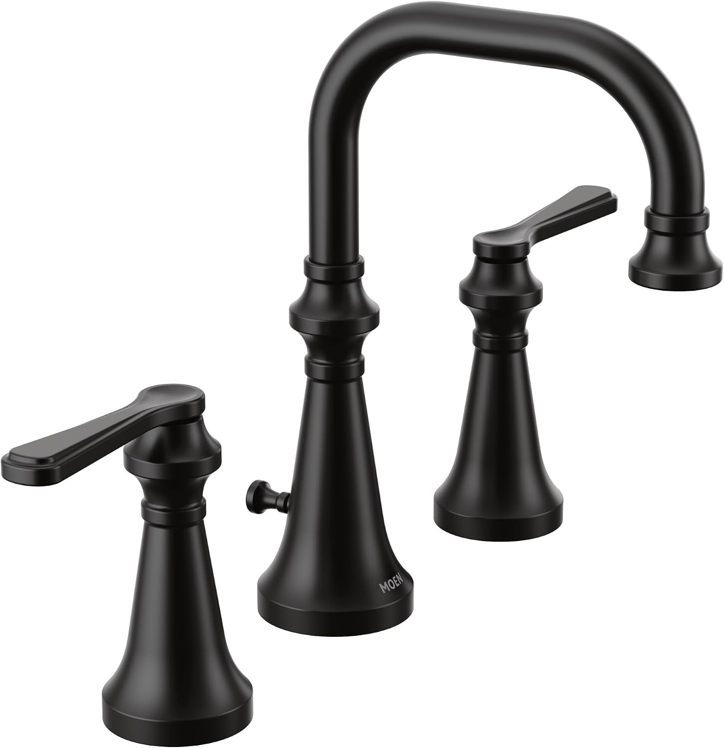 image:imageMoen TS44102 Colinet Traditional TwoHandle Widespread HighArc Bathroom Faucet with Lever Handles Valve Required ChromeMatte Black