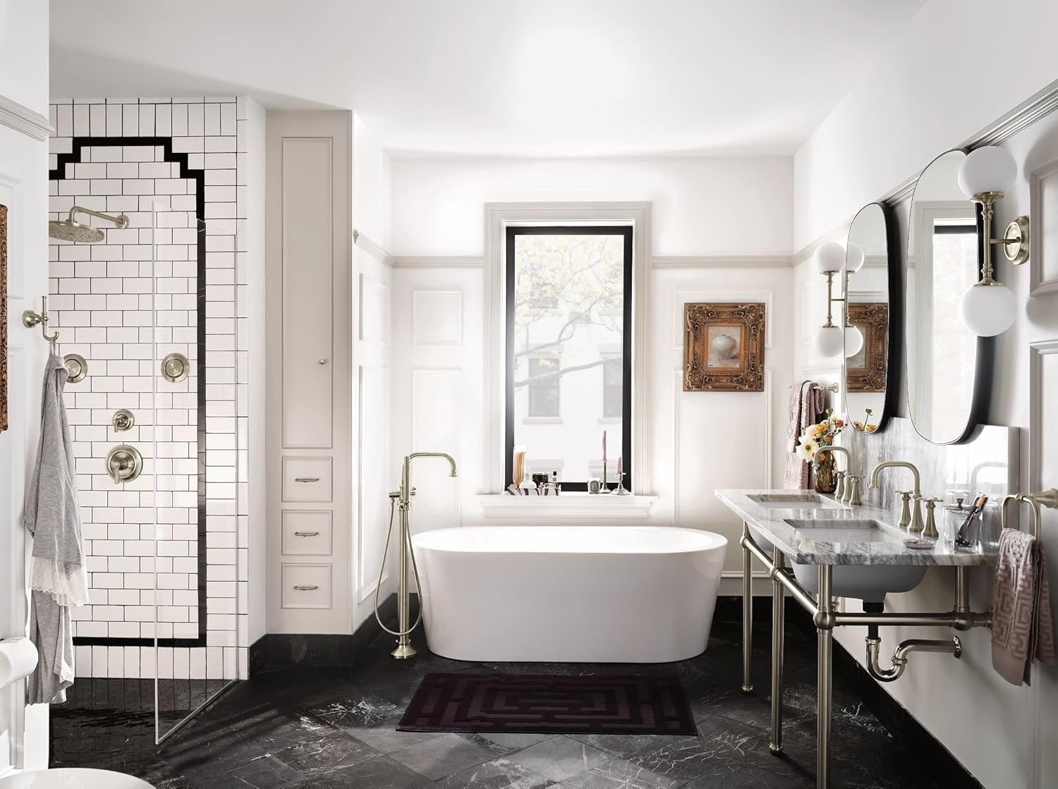 image:imageMoen TS44103 Colinet Traditional TwoHandle Widespread HighArc Bathroom Faucet with Cross Handles Valve Required ChromeBrushed Nickel