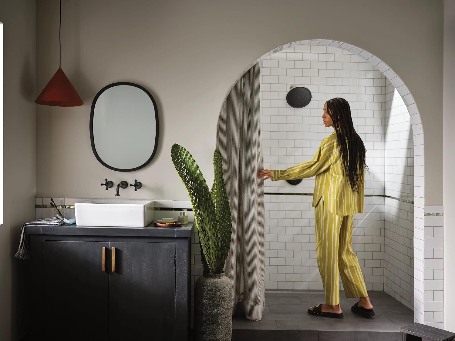 image:imageMoen TS44105BL Colinet Traditional Cross Handle Wall Mount Bathroom Faucet Trim Valve Required Matte BlackMatte Black