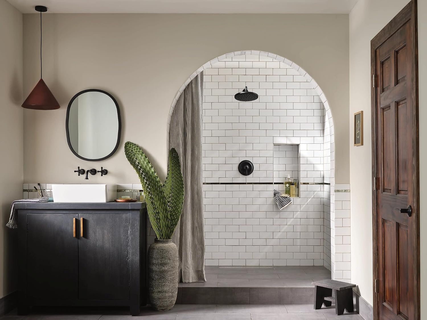 image:imageMoen TS44105BL Colinet Traditional Cross Handle Wall Mount Bathroom Faucet Trim Valve Required Matte BlackMatte Black