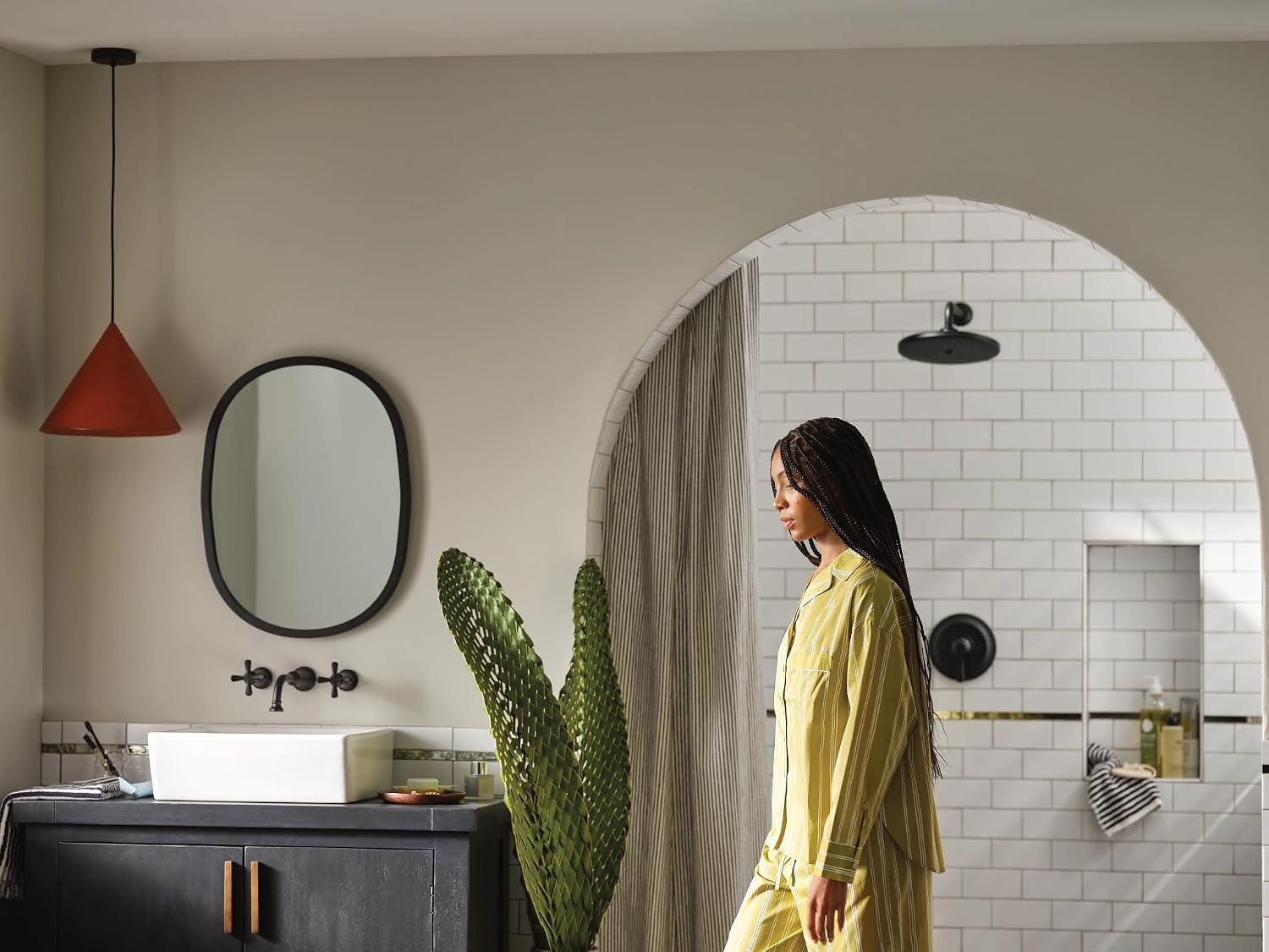 image:imageMoen TS44105BL Colinet Traditional Cross Handle Wall Mount Bathroom Faucet Trim Valve Required Matte BlackMatte Black