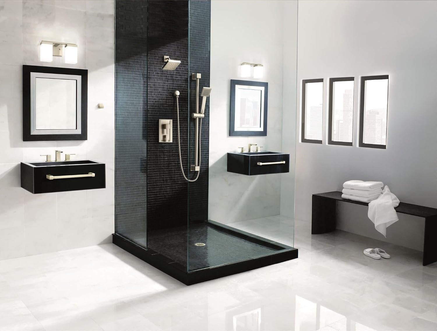 image:imageMoen TS6720BN 90 Degree TwoHandle 8 in Widespread Bathroom Faucet Trim Kit Valve Required Brushed NickelBrushed Nickel