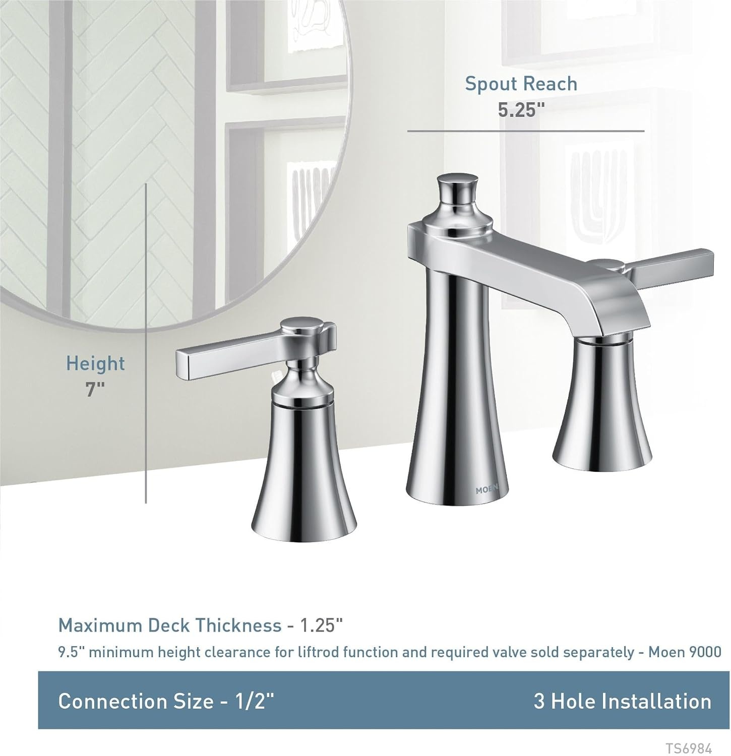 image:imageMoen TS6984NL Flara TwoHandle 8 in Widespread Lever Handle Bathroom Faucet Trim Kit Valve Required Polished NickelBrushed Gold