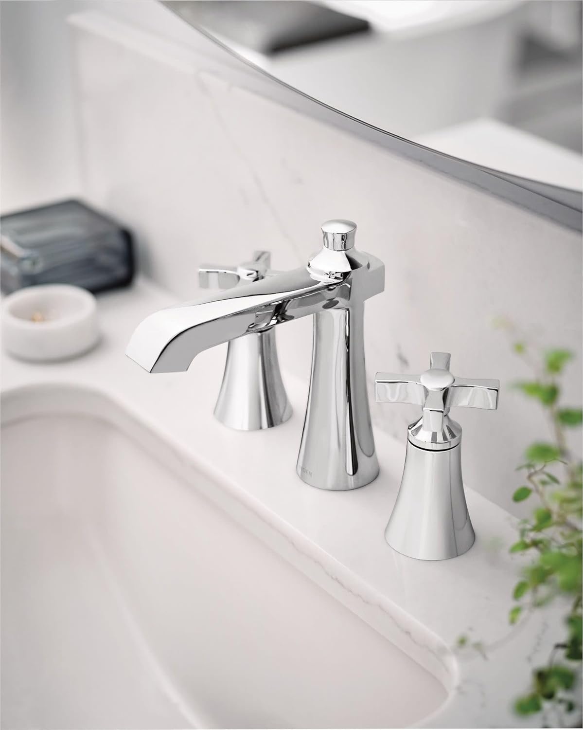image:imageMoen TS6984NL Flara TwoHandle 8 in Widespread Lever Handle Bathroom Faucet Trim Kit Valve Required Polished NickelChrome