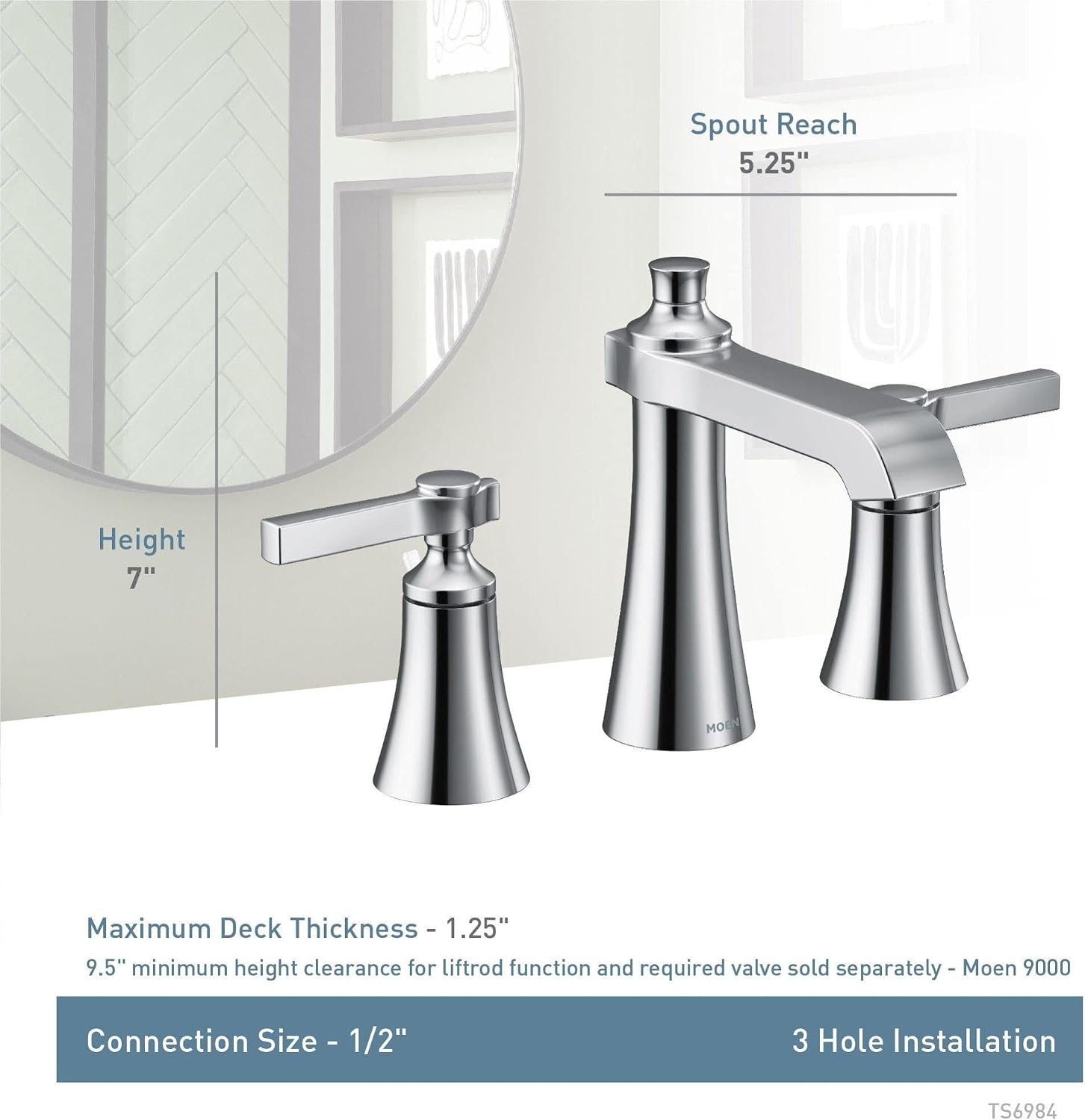 image:imageMoen TS6984NL Flara TwoHandle 8 in Widespread Lever Handle Bathroom Faucet Trim Kit Valve Required Polished NickelPolished Nickel
