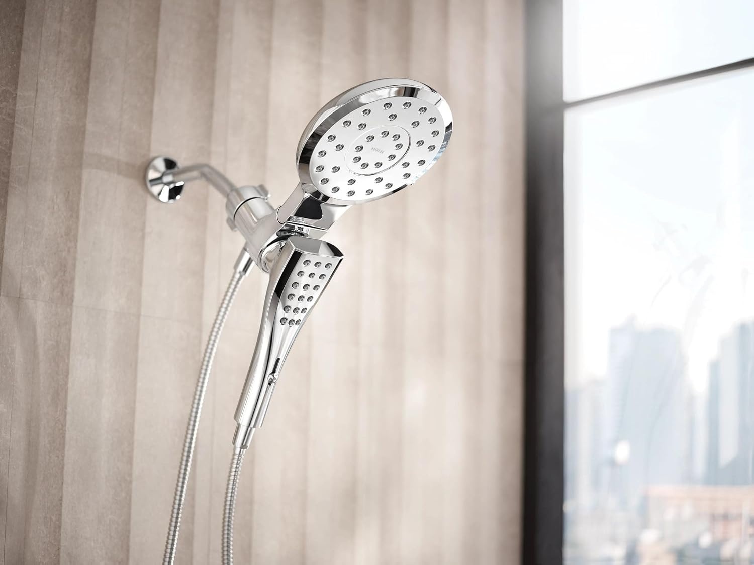 image:imageMoen Verso Matte Black EightFunction 7 Diameter Spray Head Standard with Handshower and 72inch Hose with Eco Performance 220C3EPBLChrome