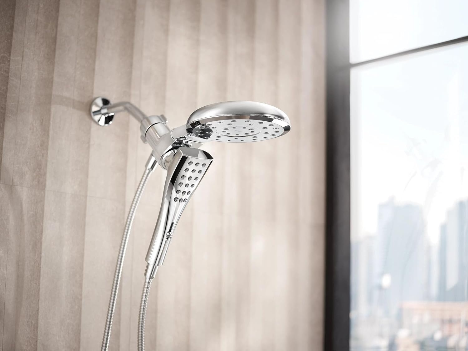 image:imageMoen Verso Matte Black EightFunction 7 Diameter Spray Head Standard with Handshower and 72inch Hose with Eco Performance 220C3EPBLChrome