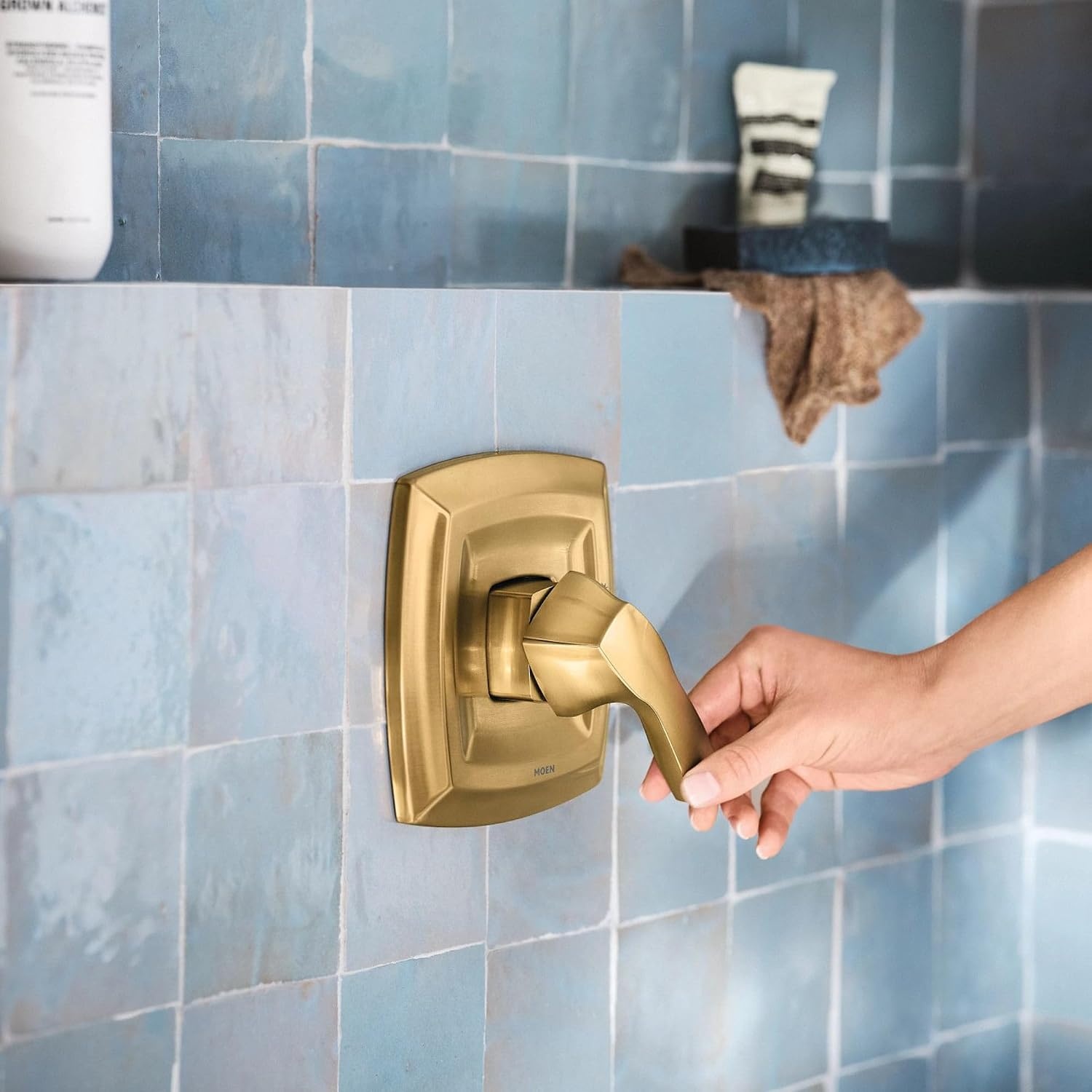 image:imageMoen Voss Brushed Gold PosiTemp Pressure Balancing EcoPerformance Shower Trim Kit Valve Required T2692EPBG
