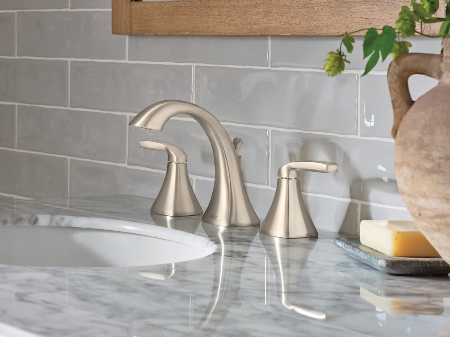 image:imageMoen Voss Brushed Nickel Contemporary TwoHandle Widespread Bathroom Sink Faucet Trim Kit for Adjustable 3Hole Installations Valve Required T6905BNBrushed Nickel