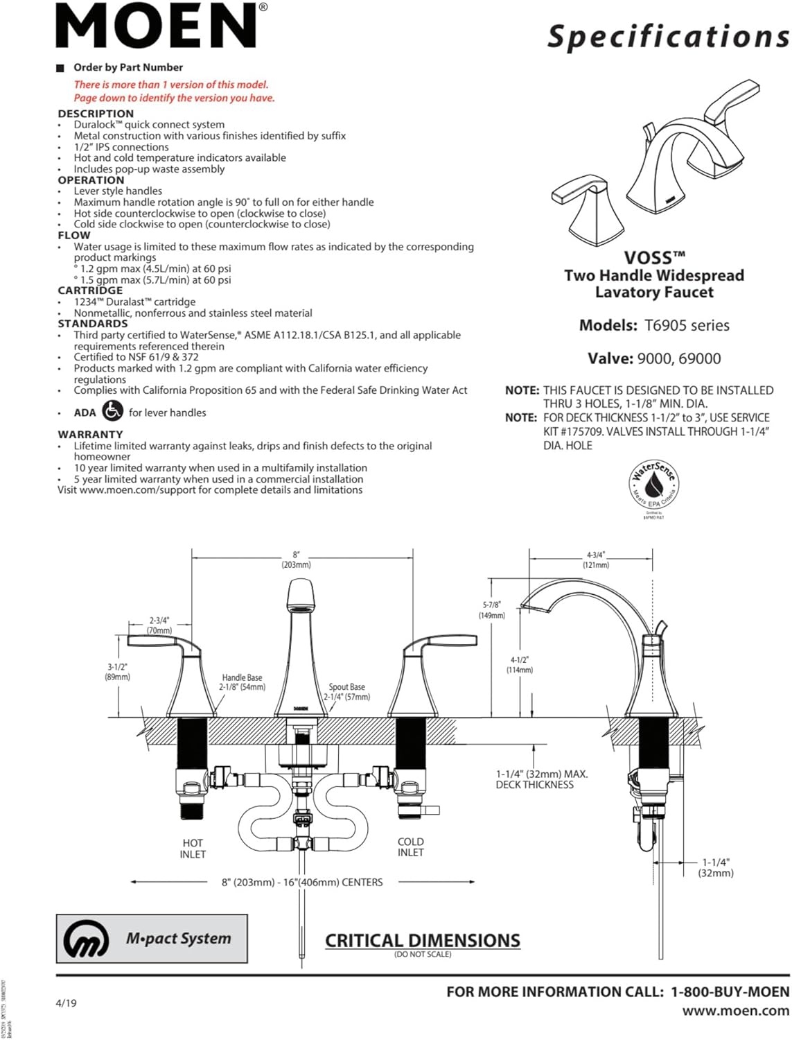 image:imageMoen Voss Brushed Nickel Contemporary TwoHandle Widespread Bathroom Sink Faucet Trim Kit for Adjustable 3Hole Installations Valve Required T6905BNChrome