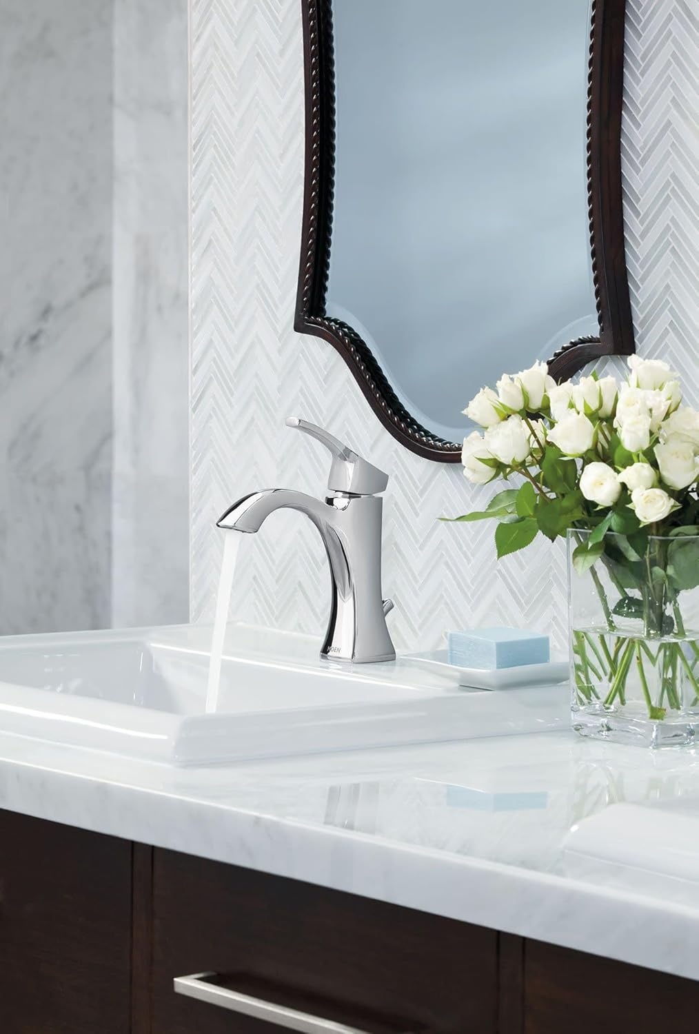 image:imageMoen Voss Chrome OneHandle Single Hole Bathroom Sink Faucet with Optional Deckplate 6903Chrome