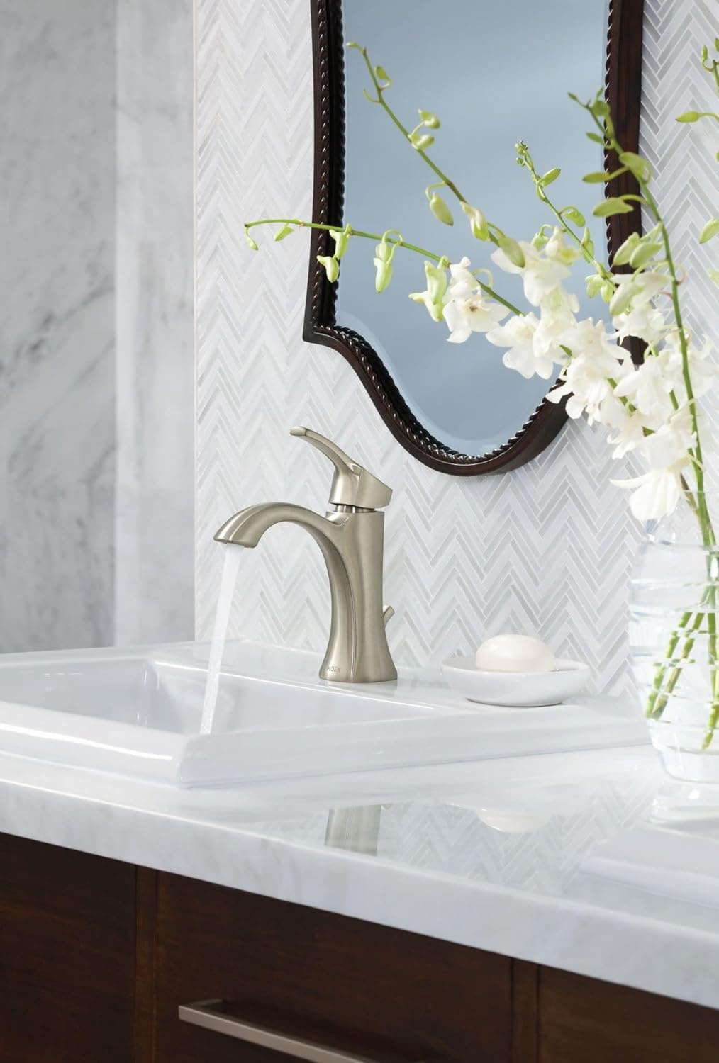 image:imageMoen Voss Chrome OneHandle Single Hole Bathroom Sink Faucet with Optional Deckplate 6903Nickel