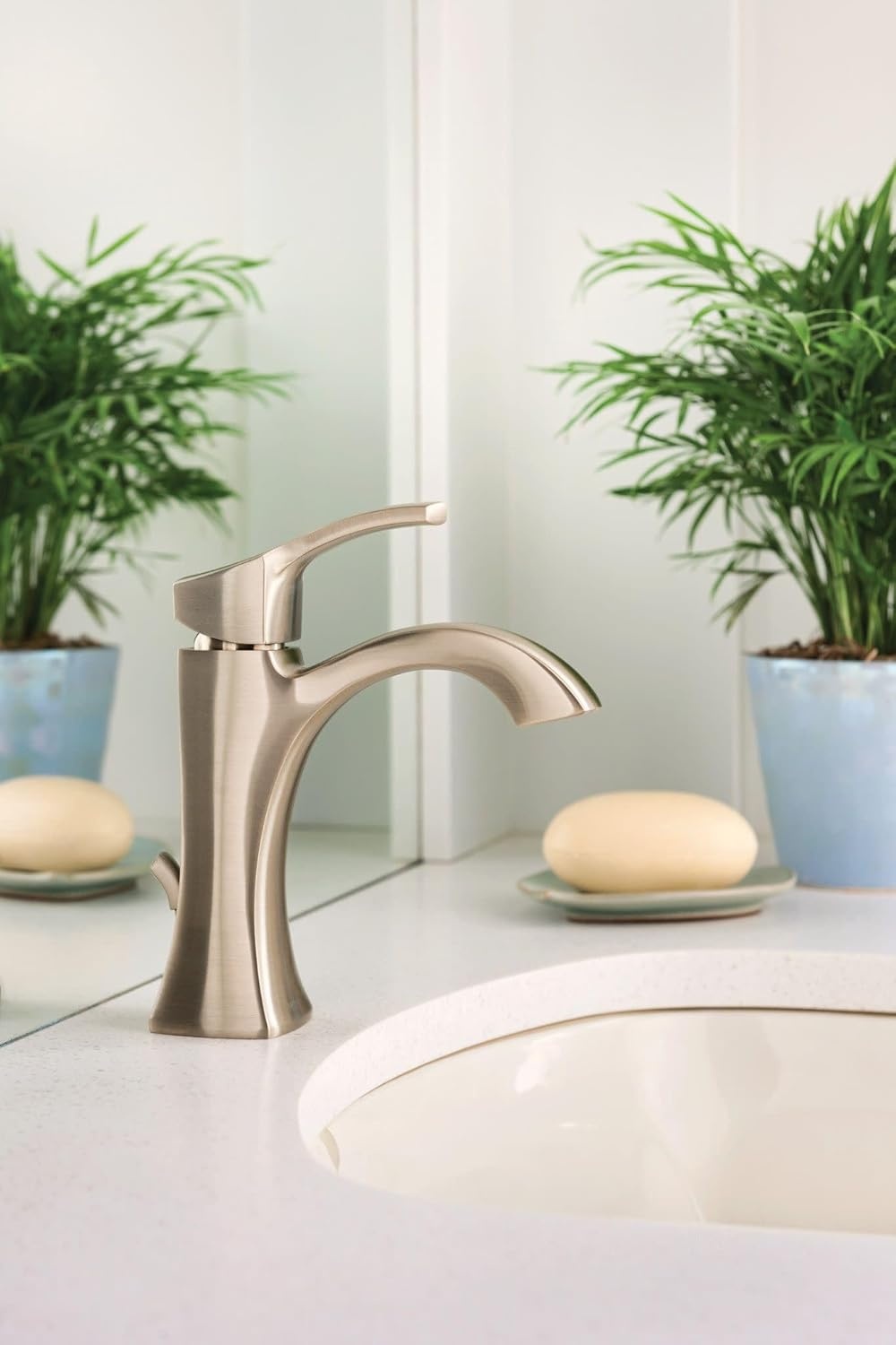 image:imageMoen Voss Chrome OneHandle Single Hole Bathroom Sink Faucet with Optional Deckplate 6903Nickel