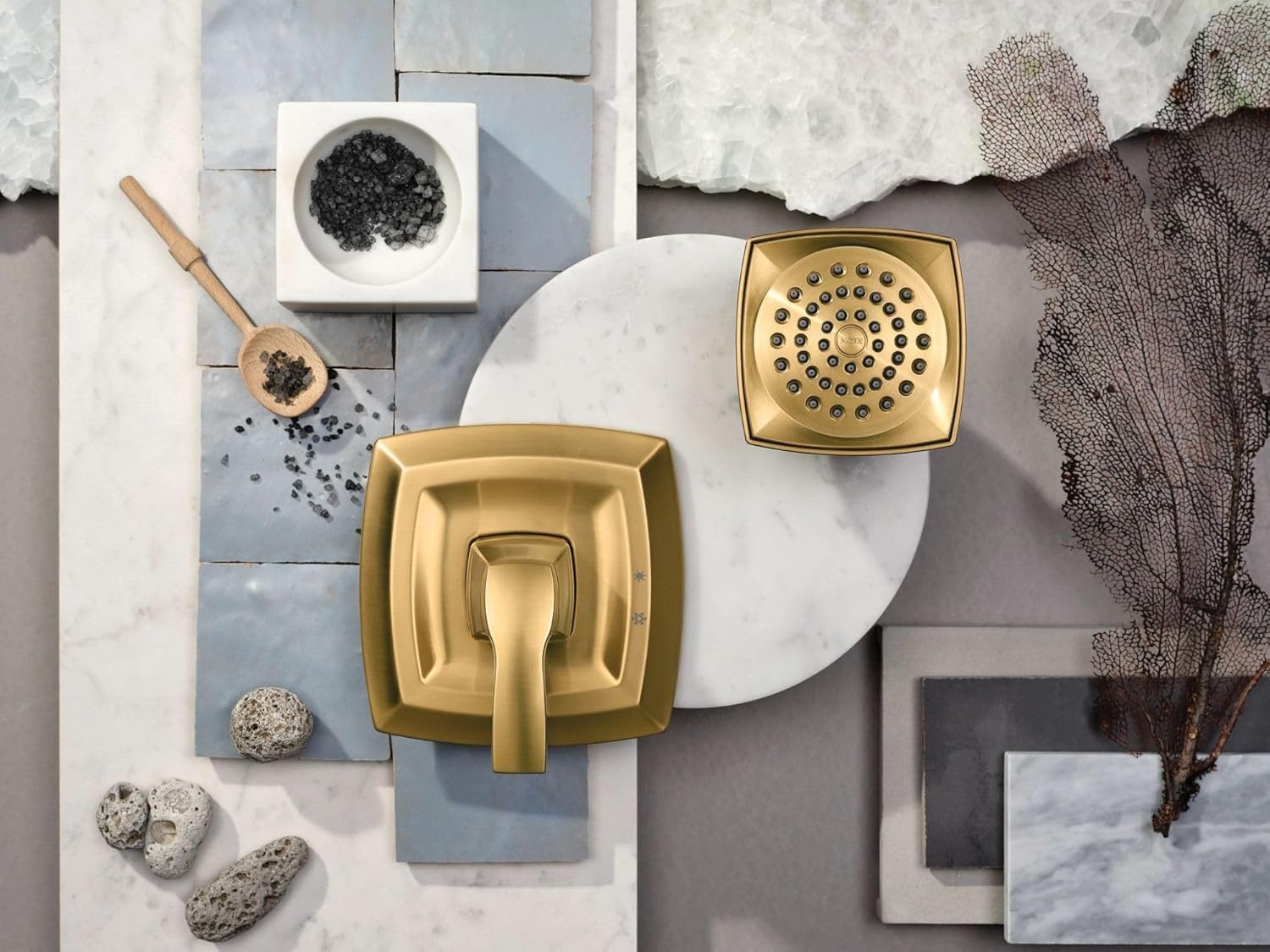 image:imageMoen Voss Chrome PosiTemp PosiTemp Pressure Balancing Shower Trim Kit Valve Required T2692Gold