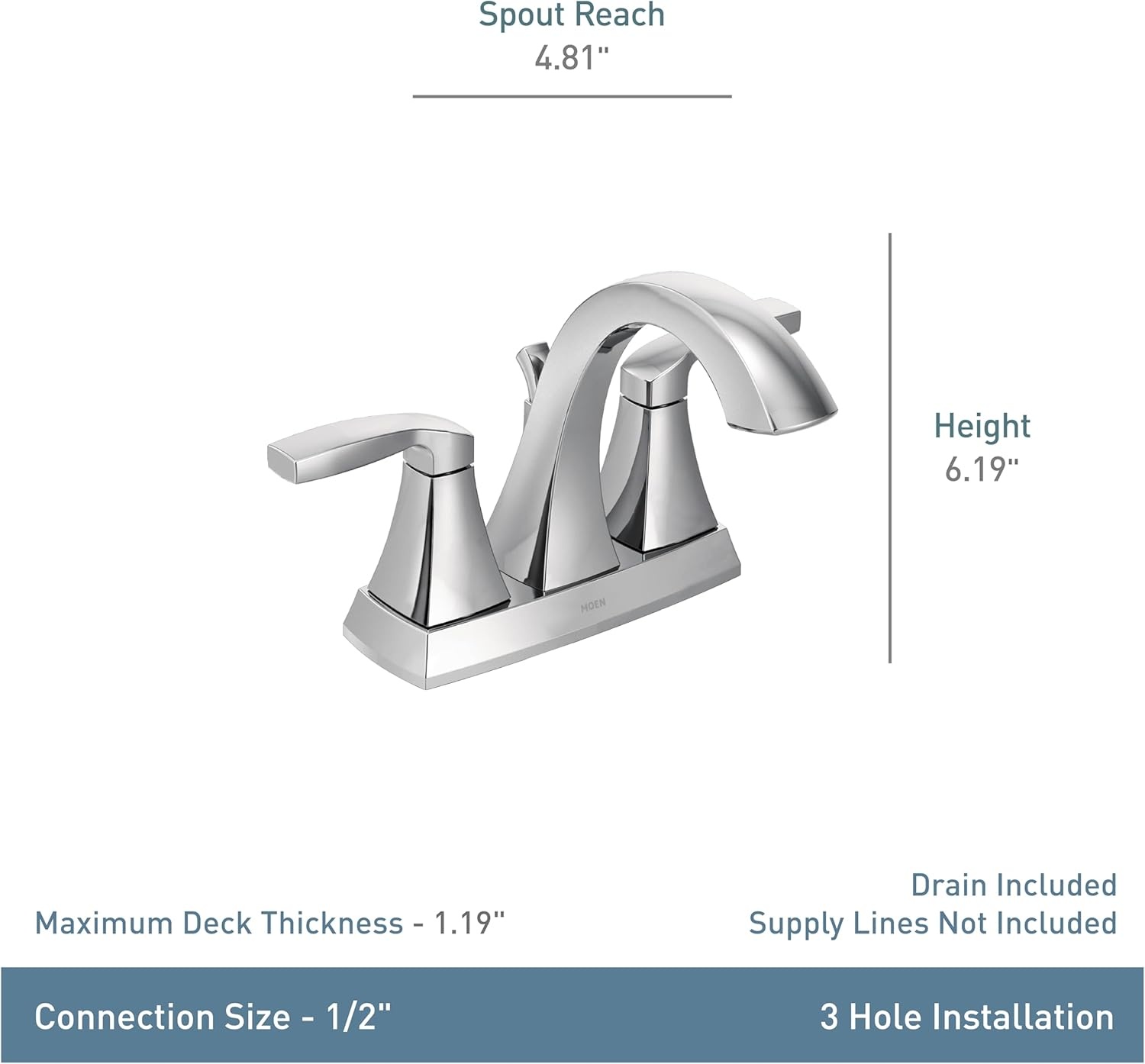 image:imageMoen Voss Chrome TwoHandle High Arc Centerset Bathroom Faucet 6901Brushed Nickel