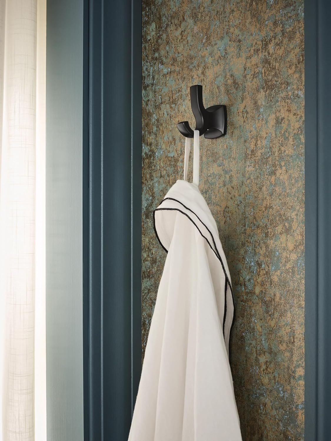 image:imageMoen Voss Matte Black Double Robe Hook for Bathroom Towels YB5103BL