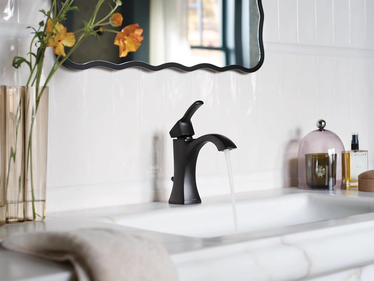 image:imageMoen Voss Matte Black OneHandle Single Hole Bathroom Sink Faucet with Optional Deckplate 6903BL