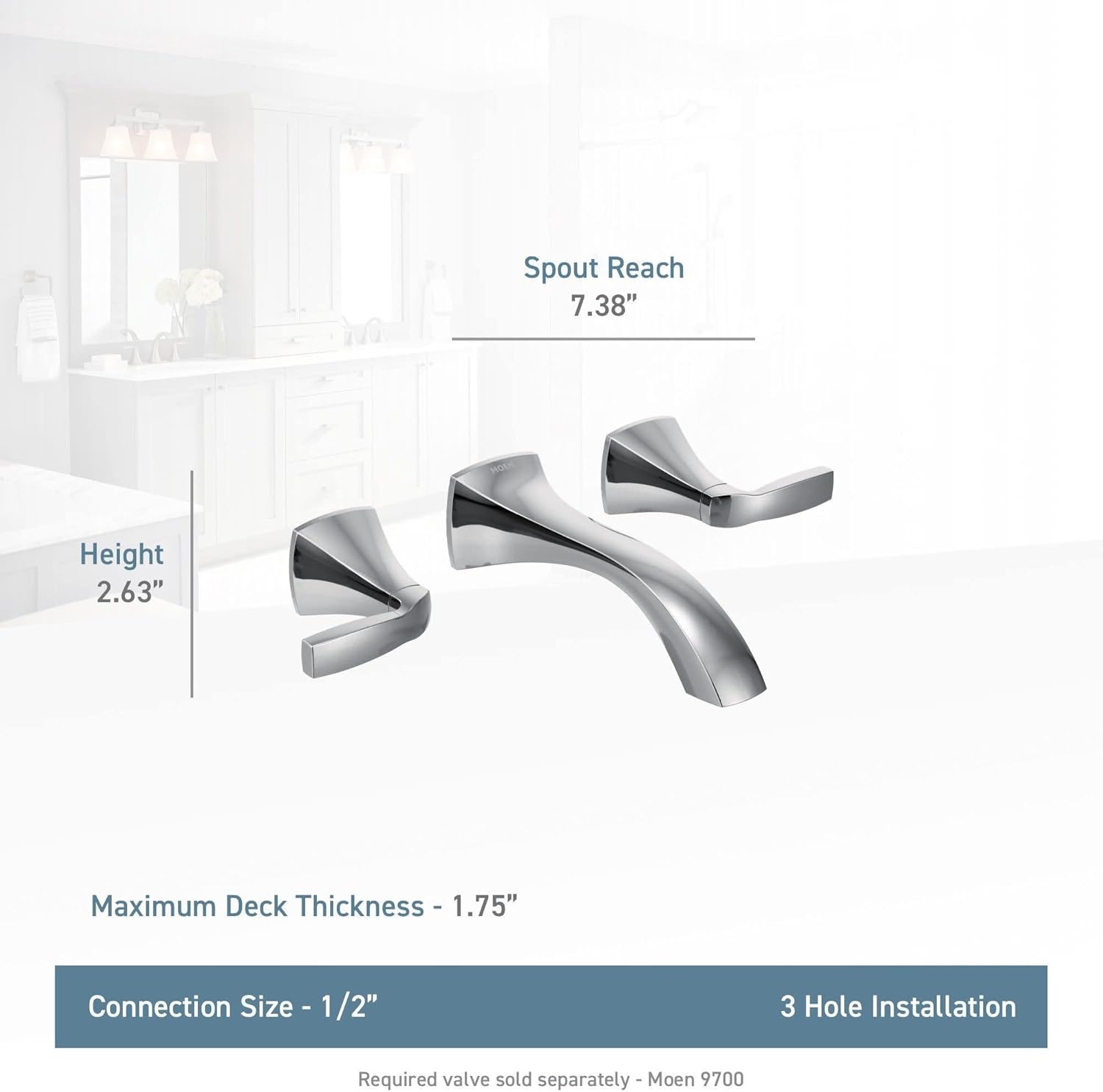 image:imageMoen Voss TwoHandle Wall Mount Bathroom Faucet Trim Kit Valve Required Chrome T6906Nickel