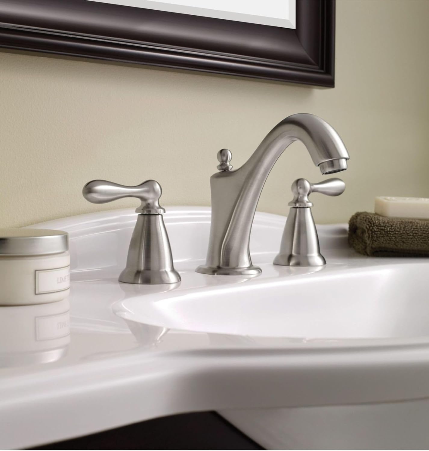 image:imageMoen WS84440SRN TwoHandle High Arc Bathroom Faucet Spot Resist Brushed NickelSpot Resist Brushed Nickel