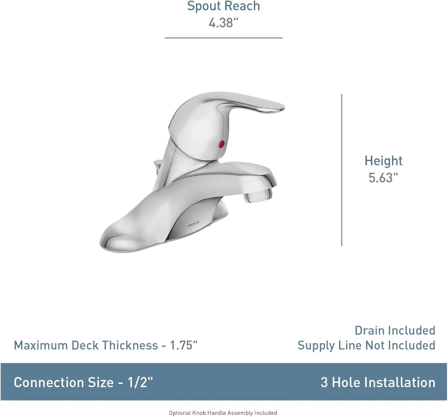 image:imageMoen WS84503 OneHandle Low Arc Bathroom Faucet ChromeChrome