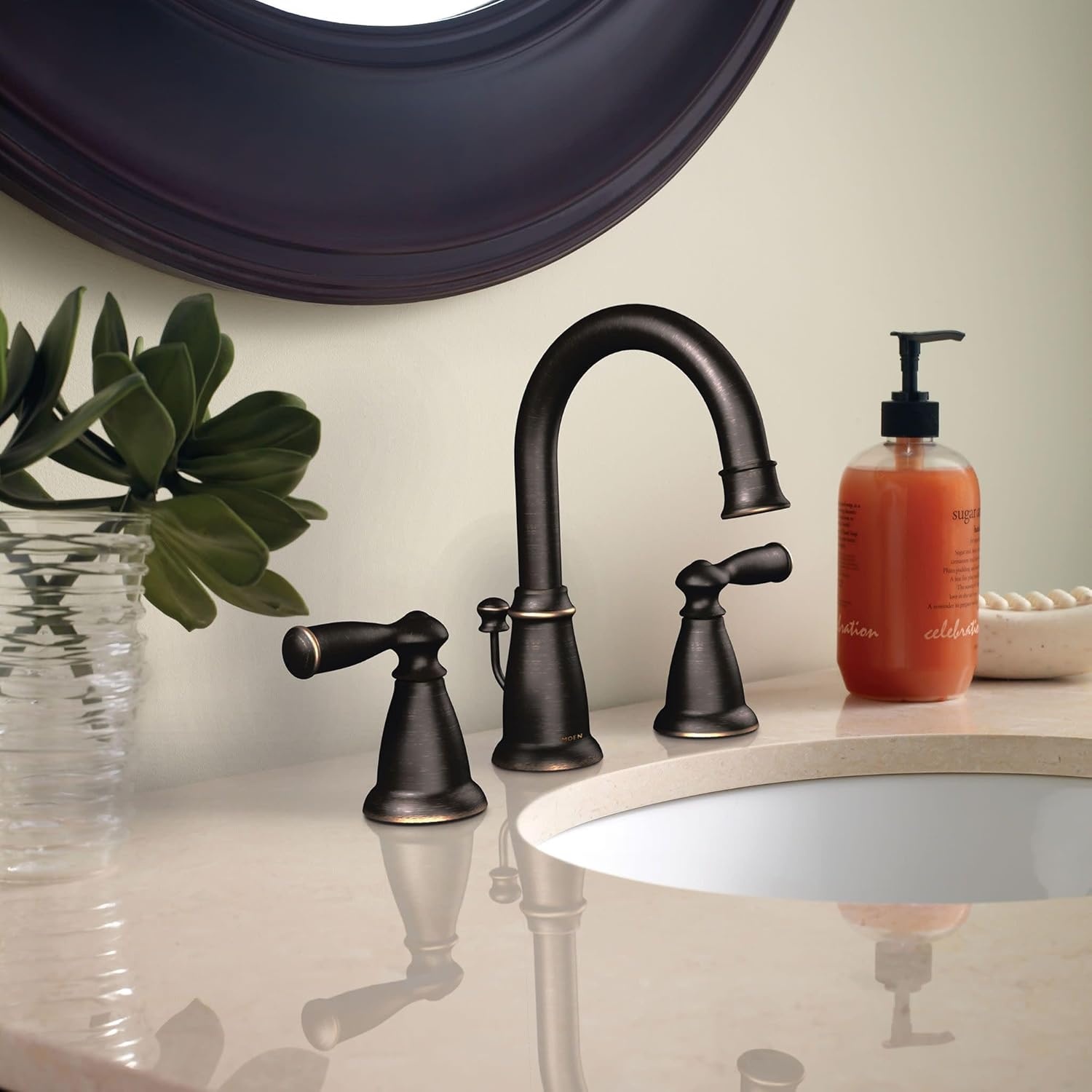image:imageMoen WS84924SRN TwoHandle High Arc Bathroom Faucet Spot Resist Brushed NickelMediterranean Bronze