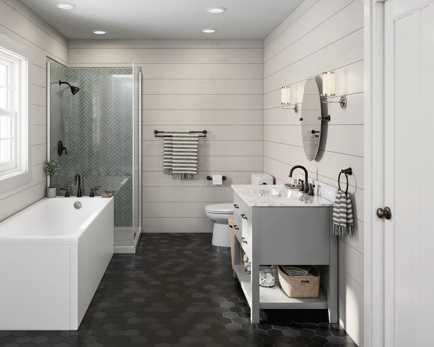 image:imageMoen WS84924SRN TwoHandle High Arc Bathroom Faucet Spot Resist Brushed NickelMediterranean Bronze
