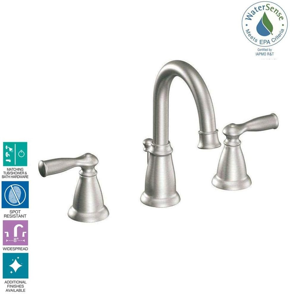 image:imageMoen WS84924SRN TwoHandle High Arc Bathroom Faucet Spot Resist Brushed NickelSpot Resist Brushed Nickel