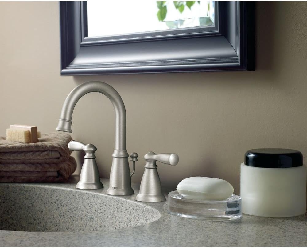 image:imageMoen WS84924SRN TwoHandle High Arc Bathroom Faucet Spot Resist Brushed NickelSpot Resist Brushed Nickel