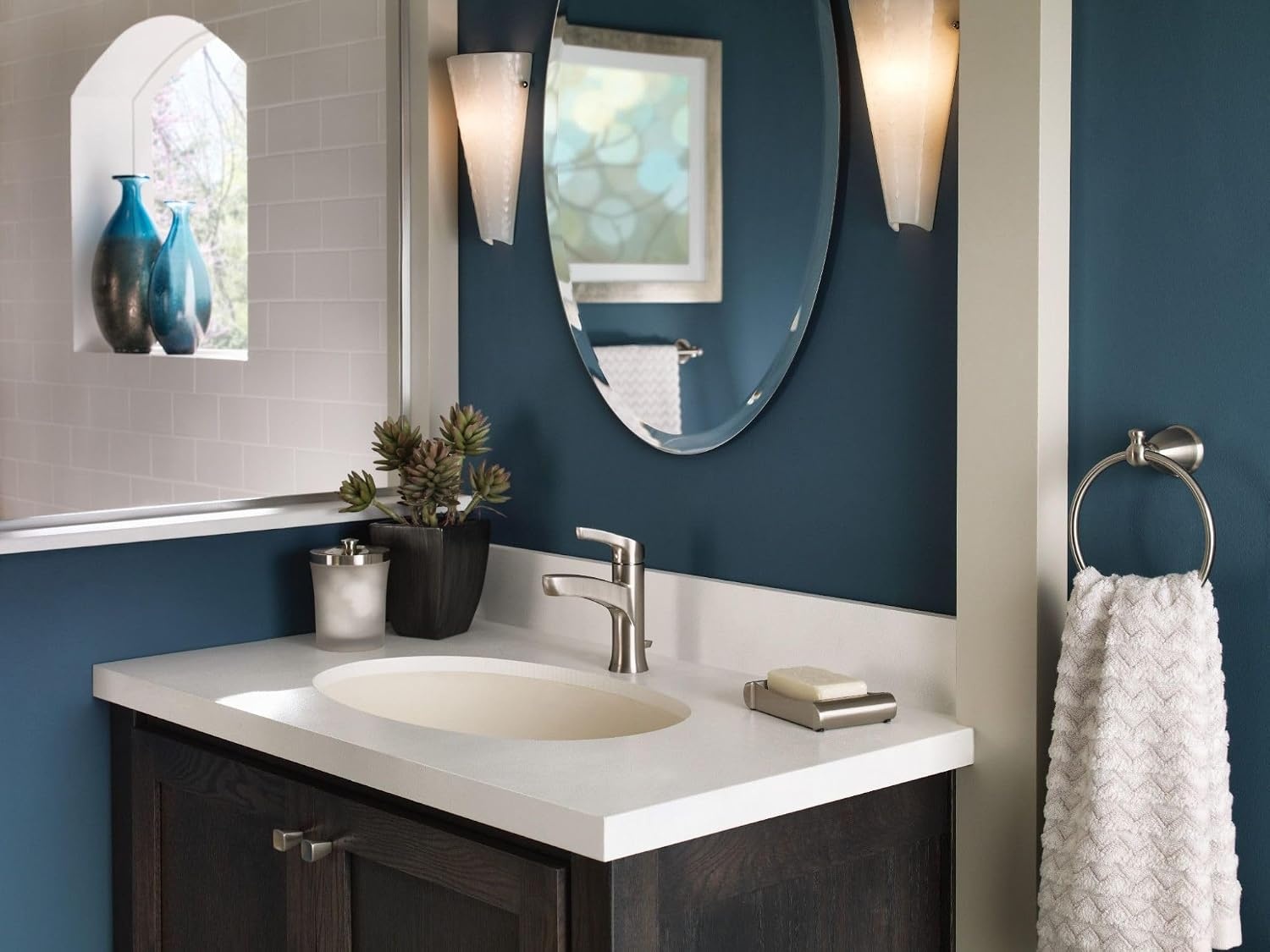 image:imageMoen WSL84733SRN Danika Single Handle 1 Hole Bathroom Faucet Spot Resist Brushed Nickel