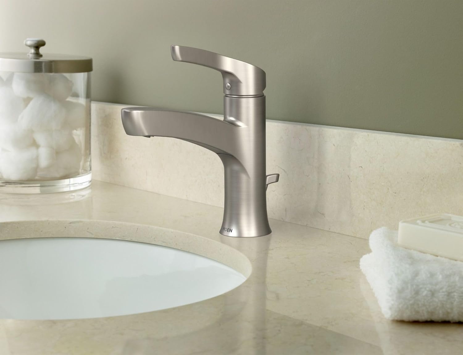 image:imageMoen WSL84733SRN Danika Single Handle 1 Hole Bathroom Faucet Spot Resist Brushed Nickel