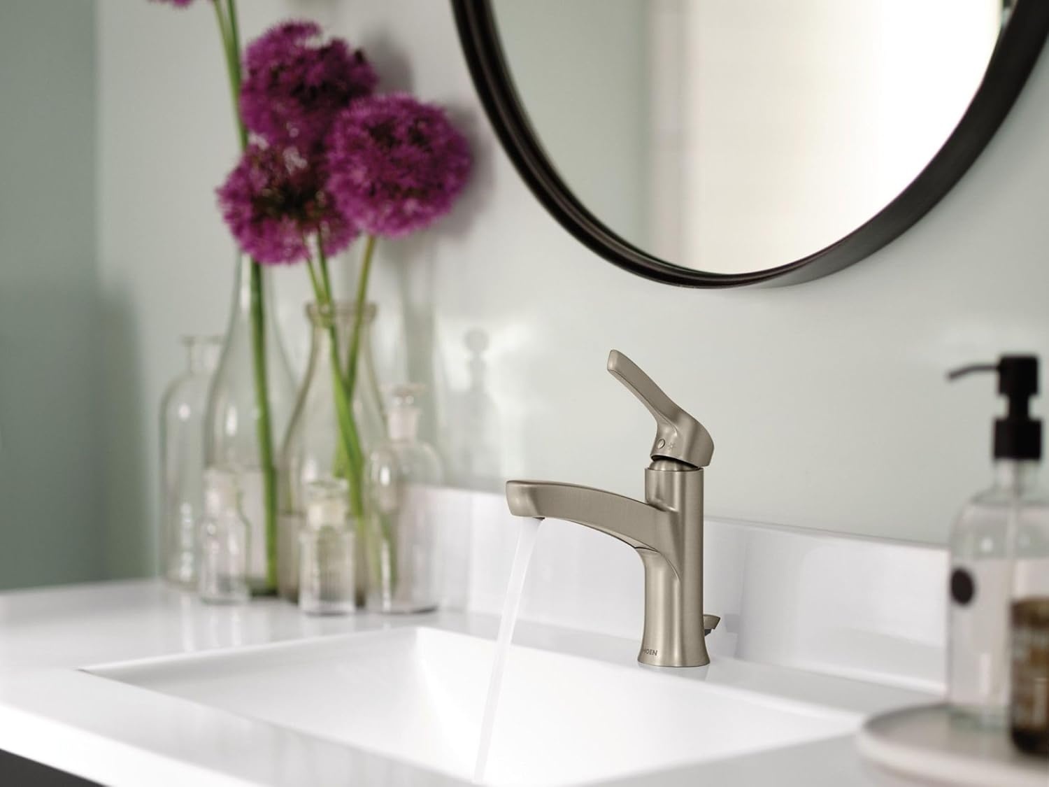 image:imageMoen WSL84733SRN Danika Single Handle 1 Hole Bathroom Faucet Spot Resist Brushed Nickel